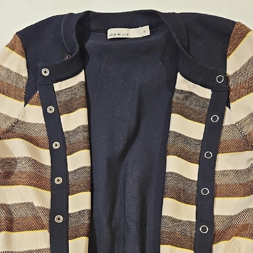 KAREN MILLEN STRIPED SNAP CARDIGAN SIZE 3 - Picture 9 of 11